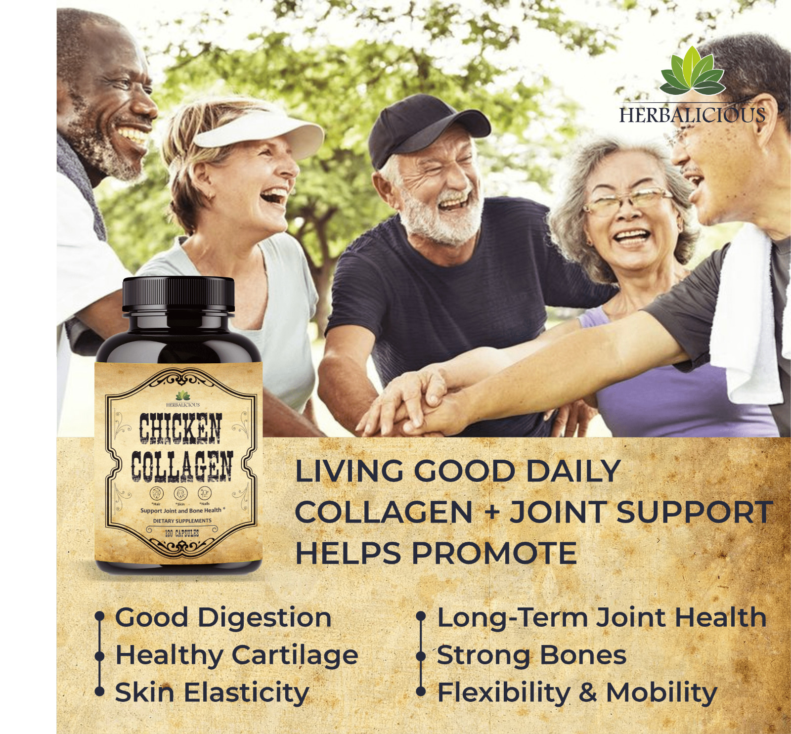 Chicken Collagen 120 Capsules Supplement for Joint, Skin & Bone Support