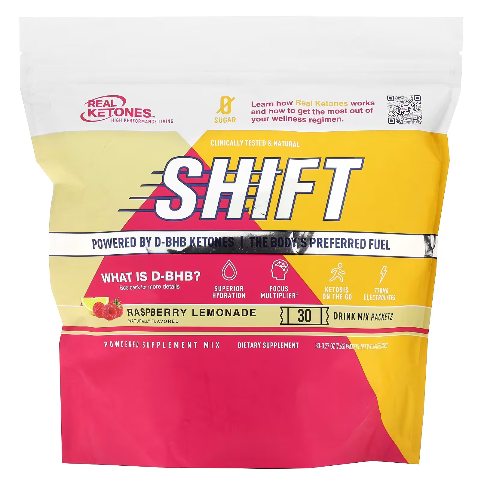2 X Real Ketones, Shift, Raspberry Lemonade, 30 Drink Mix Packets, 0.27 oz (7.6