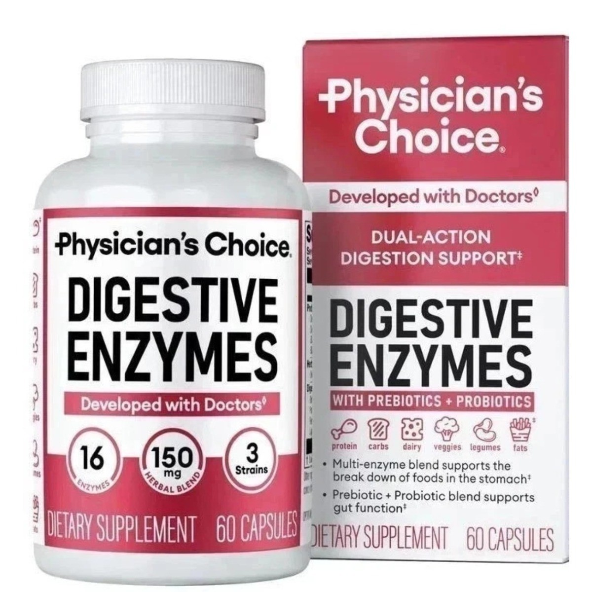 Physician’s Choice Prebiotic Enzyme Supplement Digestive Health 60 Count HQ