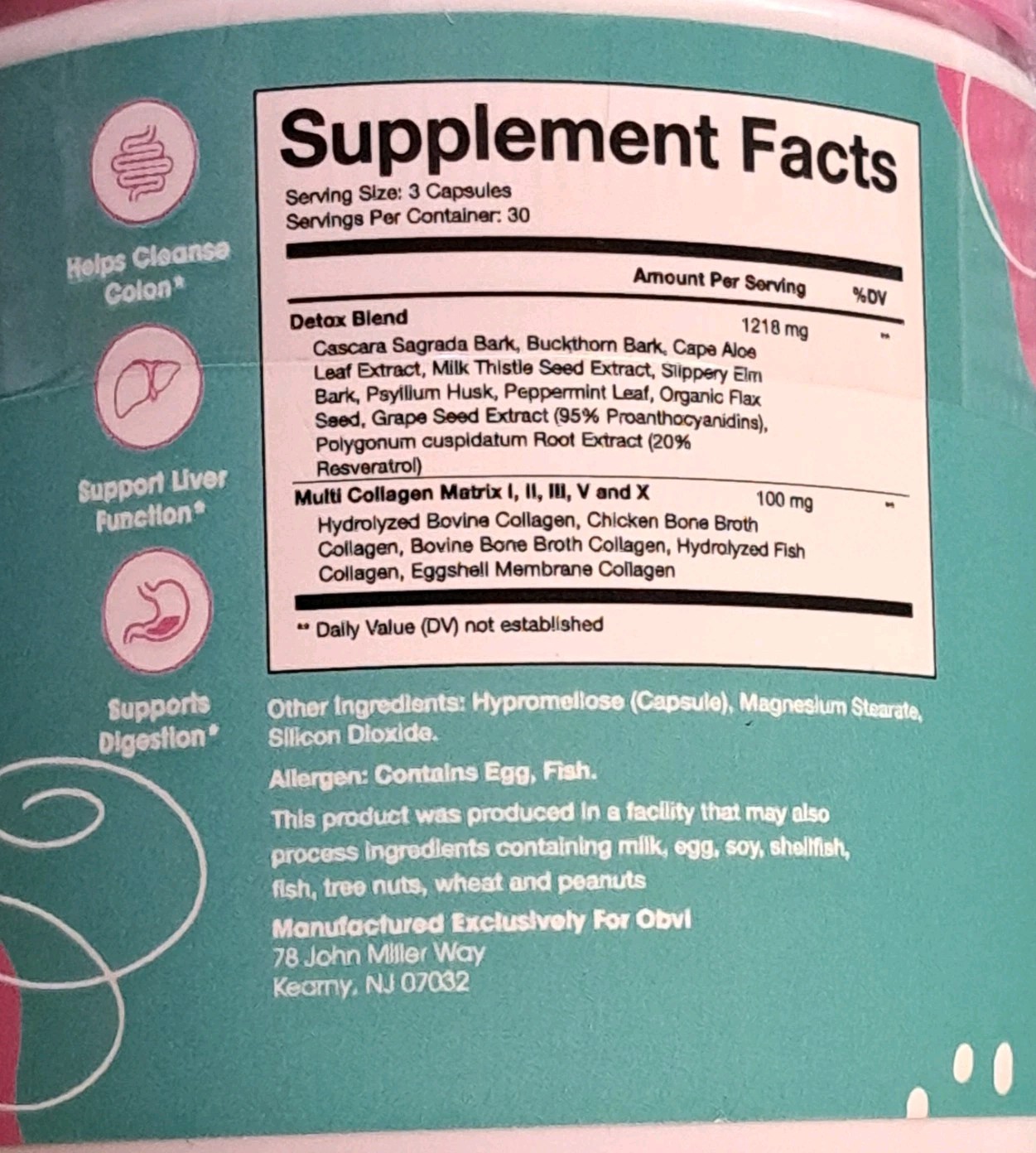 New Obvi Detox Colon Cleanse 90 Capsules Gut Health Bloating Relief Exp 09/2027