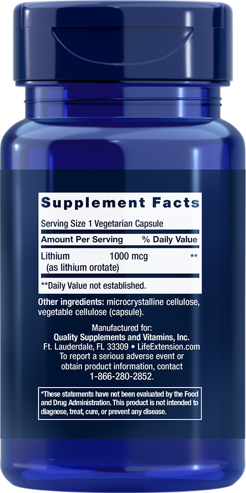 Lithium Orotate 1000mcg 5X100 Caps Life Extension Brain DNA Health