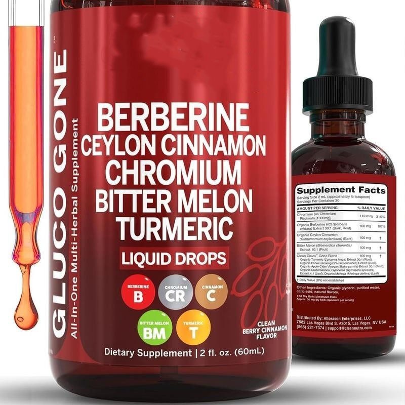 2 Clean Bottles Nutra Berberine with Ceylon Cinnamon Supplement Liquid Drops++