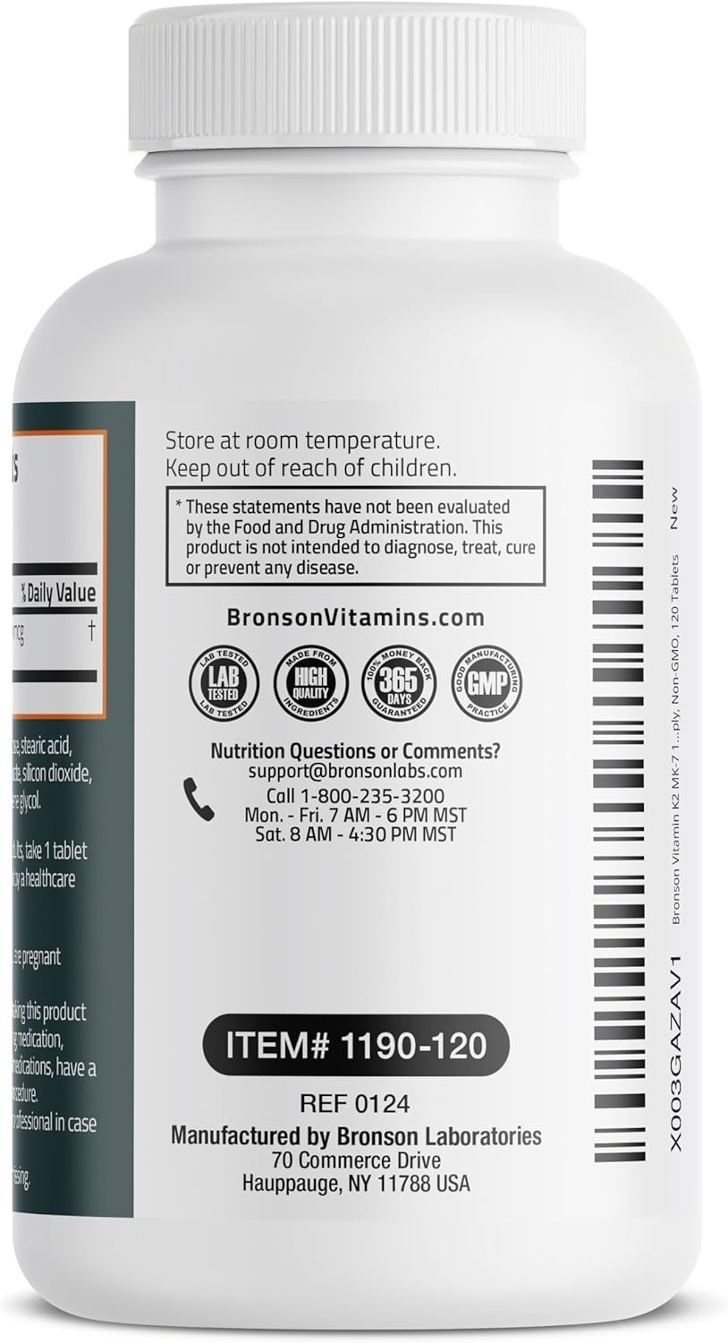 Vitamin K2 MK-7 100 MCG, K2 as MK7 Menaquinone, Bone Support Non-Gmo, 120 Tablet