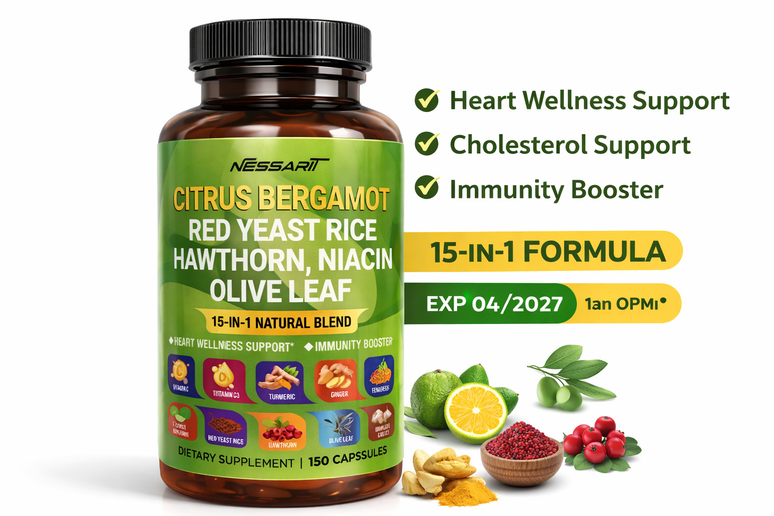 Nessarit 15-in-1 Citrus Bergamot Complex 150 Caps – Heart & Cholesterol Support