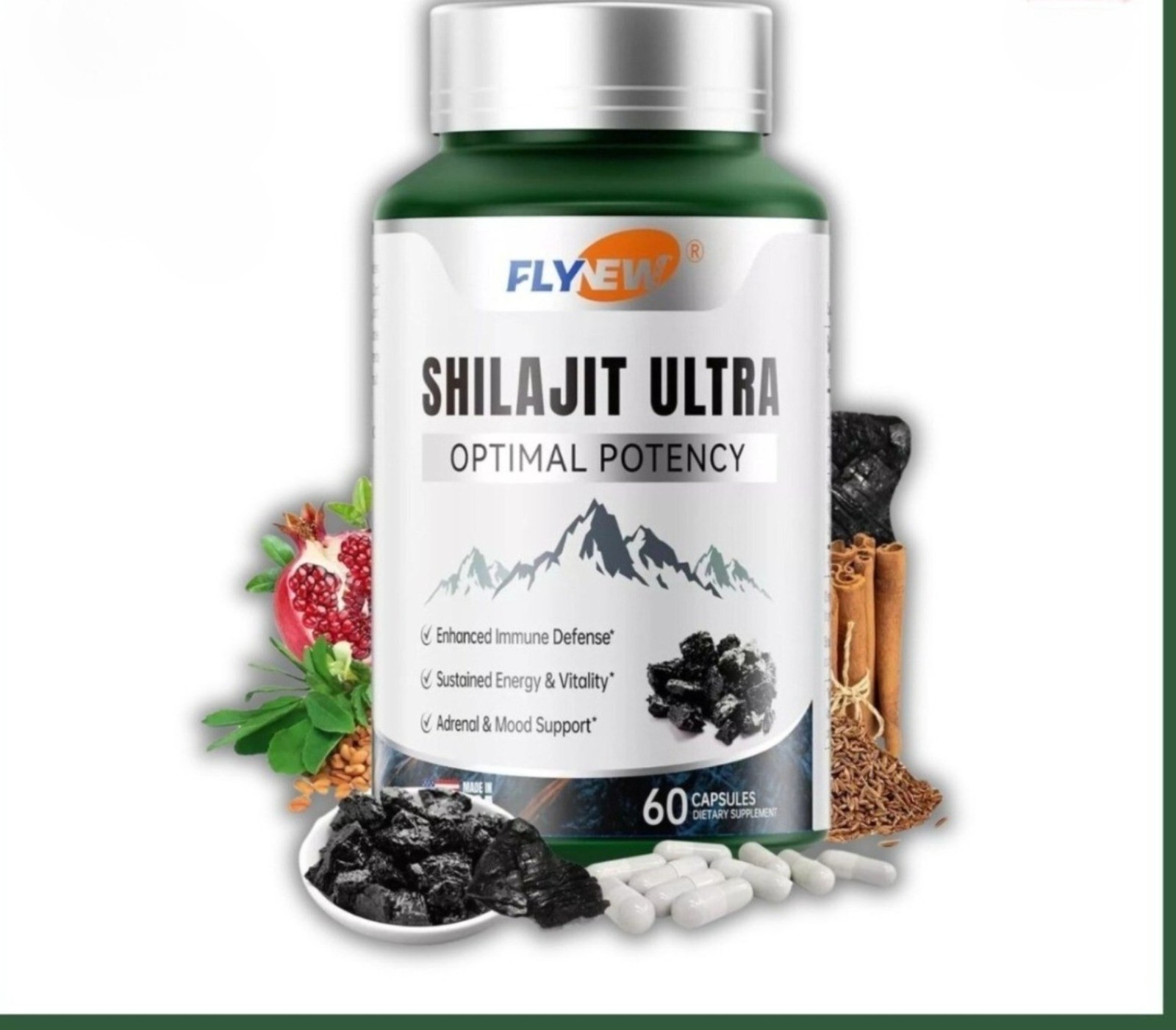 Flynew Shilajit Ultra Optimal Potency, Energy& new Shilajit L-arginine Vitality,