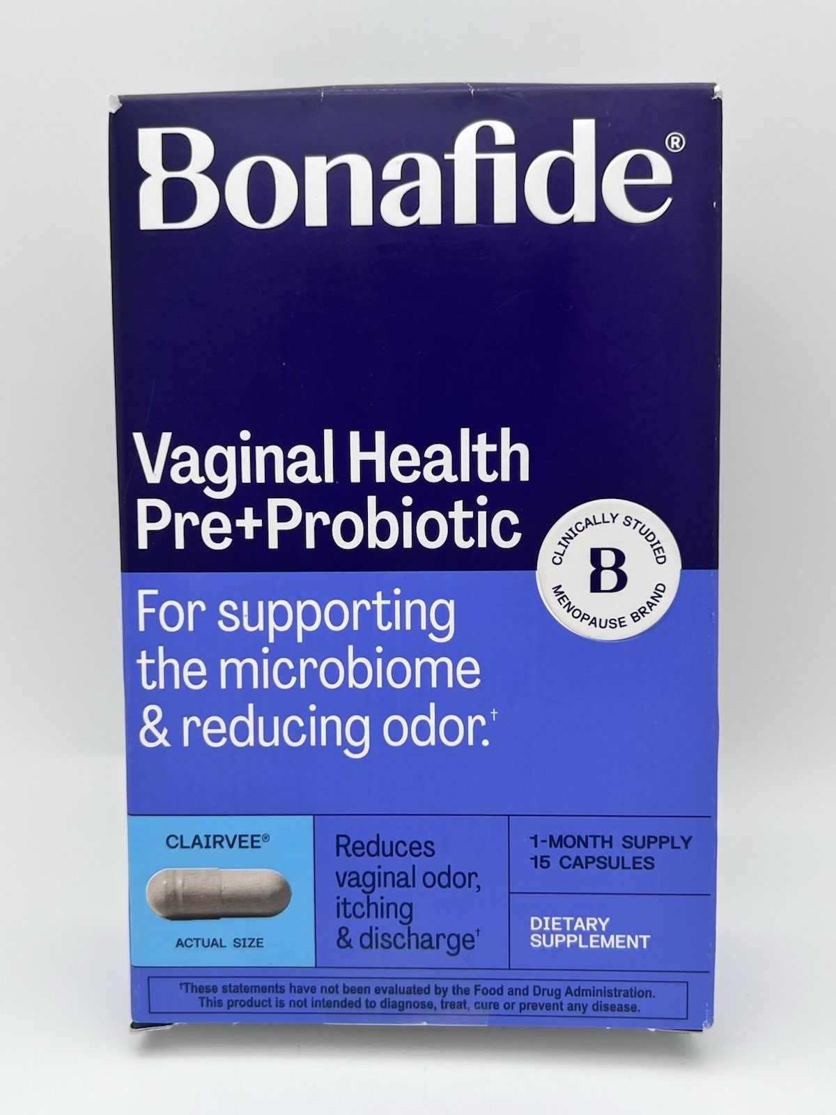 Bonafide Clairvee Vaginal Health Pre+Probiotic 15 Capsules Exp 04/2027