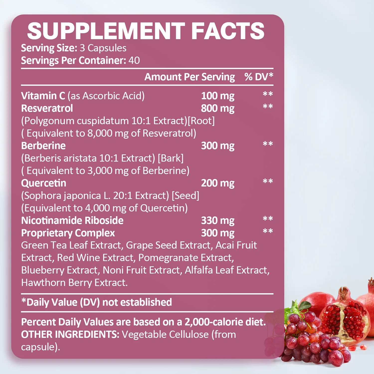 Resveratrol 8000mg Berberine 3000mg 5X120 caps Quercetin/Hawthorn