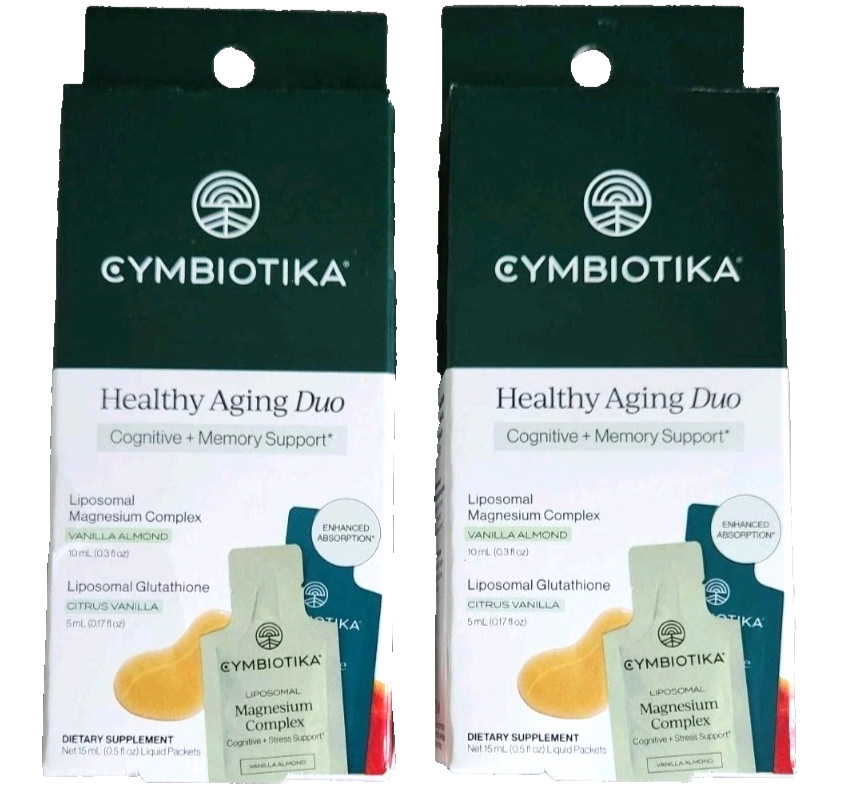 Cymbiotika Healthy Aging Duo 15 ML Cognitive Memory Support Packets,(2 Boxes)