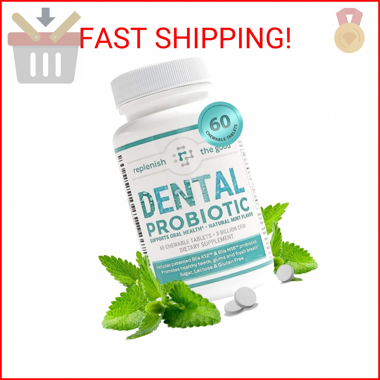 Dental Oral Probiotic, 60 Chewable Tablets – Supplements w/BLIS K12 & M18 – Bad