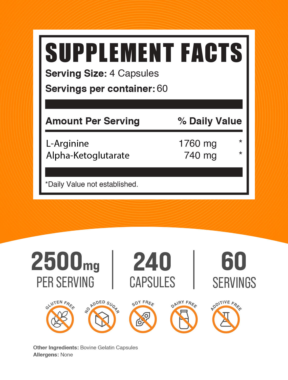 BulkSupplements L-Arginine Alpha-Ketoglutarate(AAKG) Capsules-2500mg Per Serving