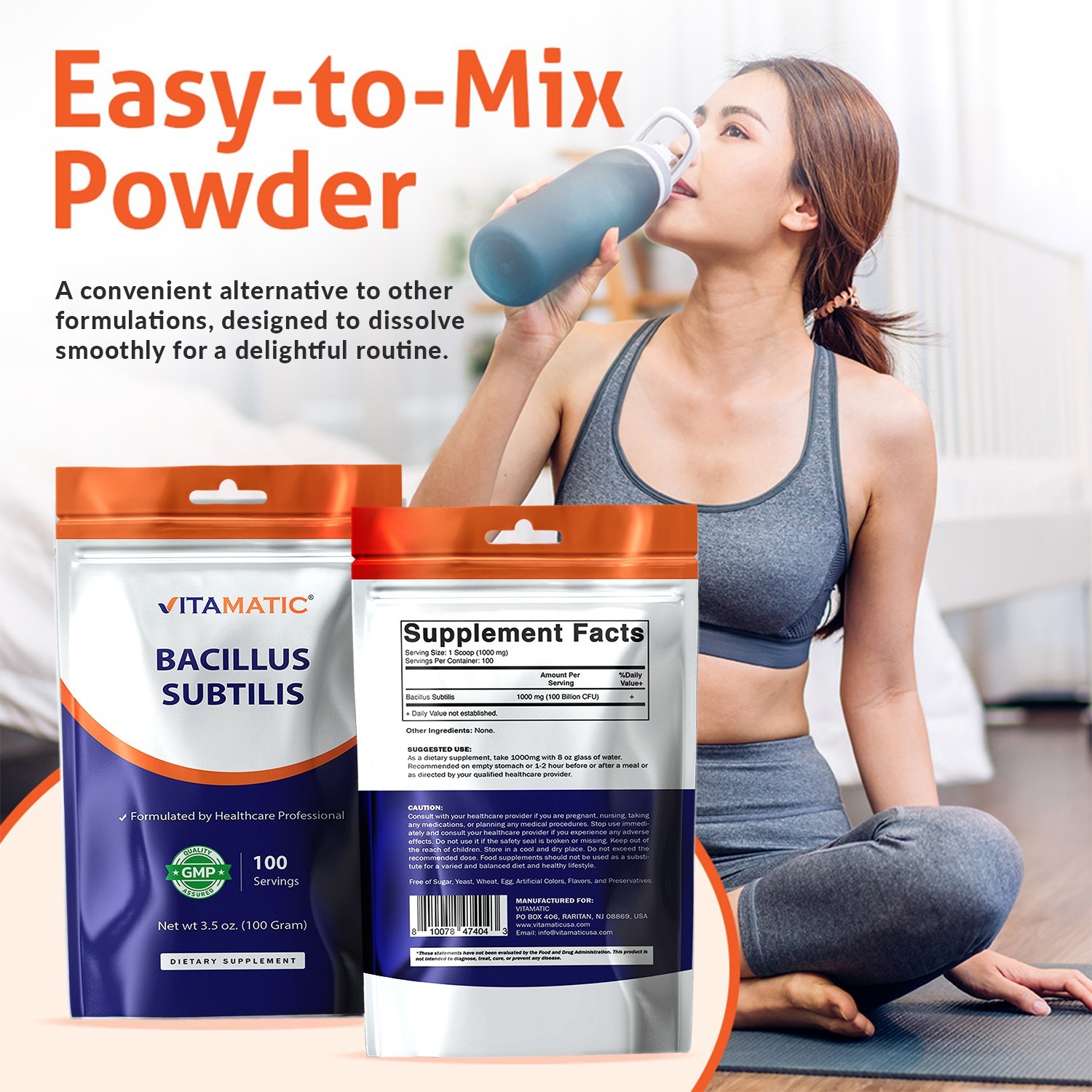 Vitamatic Bacillus Subtilis Pure Powder Probiotic Powder – Gut Health – 100 Gram