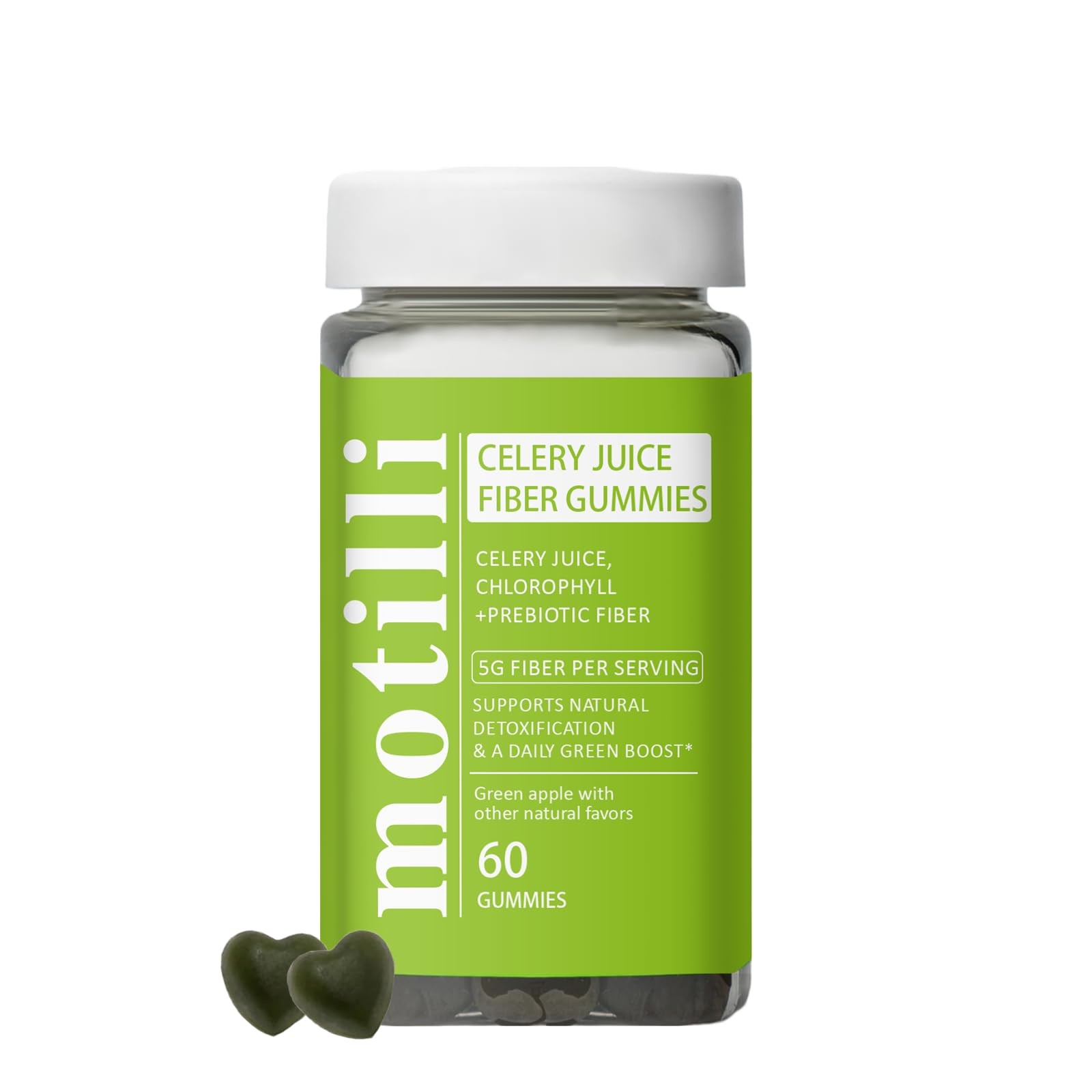 JLQJLQ Motilli Celery Juice Gummies, Fiber 60 Count (Pack of 1), Green