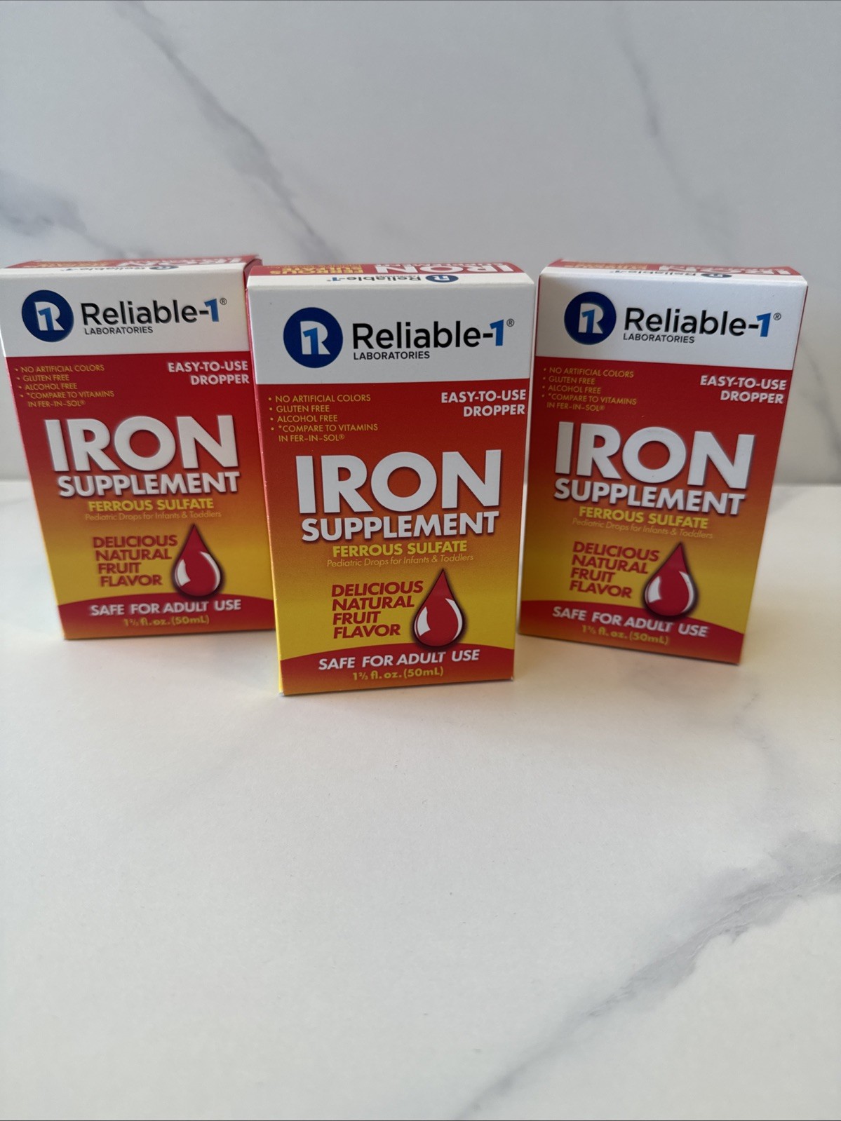 Reliable 1 Iron Supplement Ferrous Sulfate Pediatric Drops 1.5 oz mL each 3 Pack