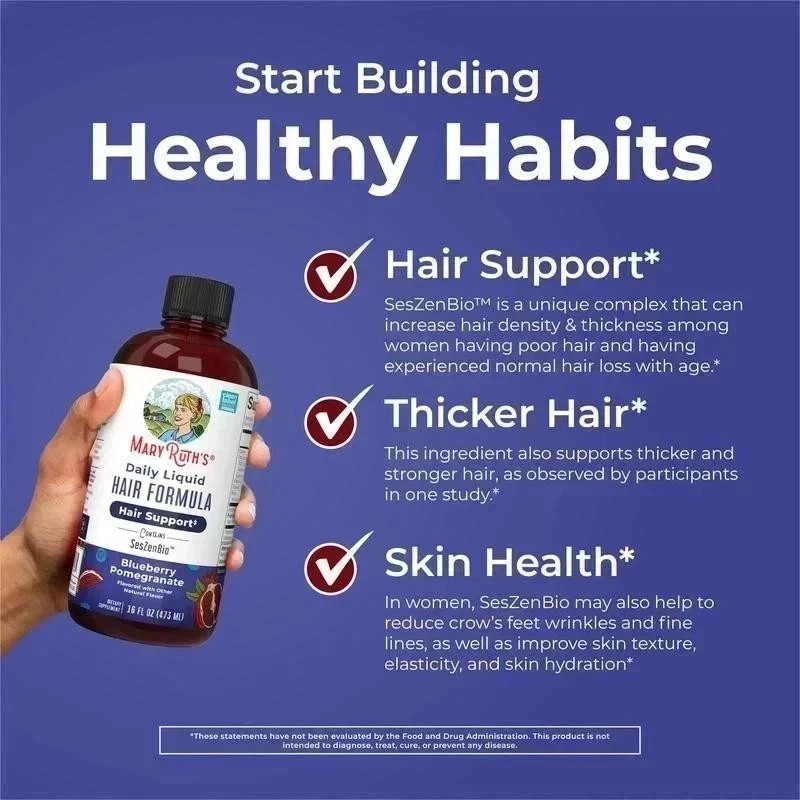 Mary Ruth’s Daily Liquid Hair Formula Supplement Blueberry Pomegranate Flavor