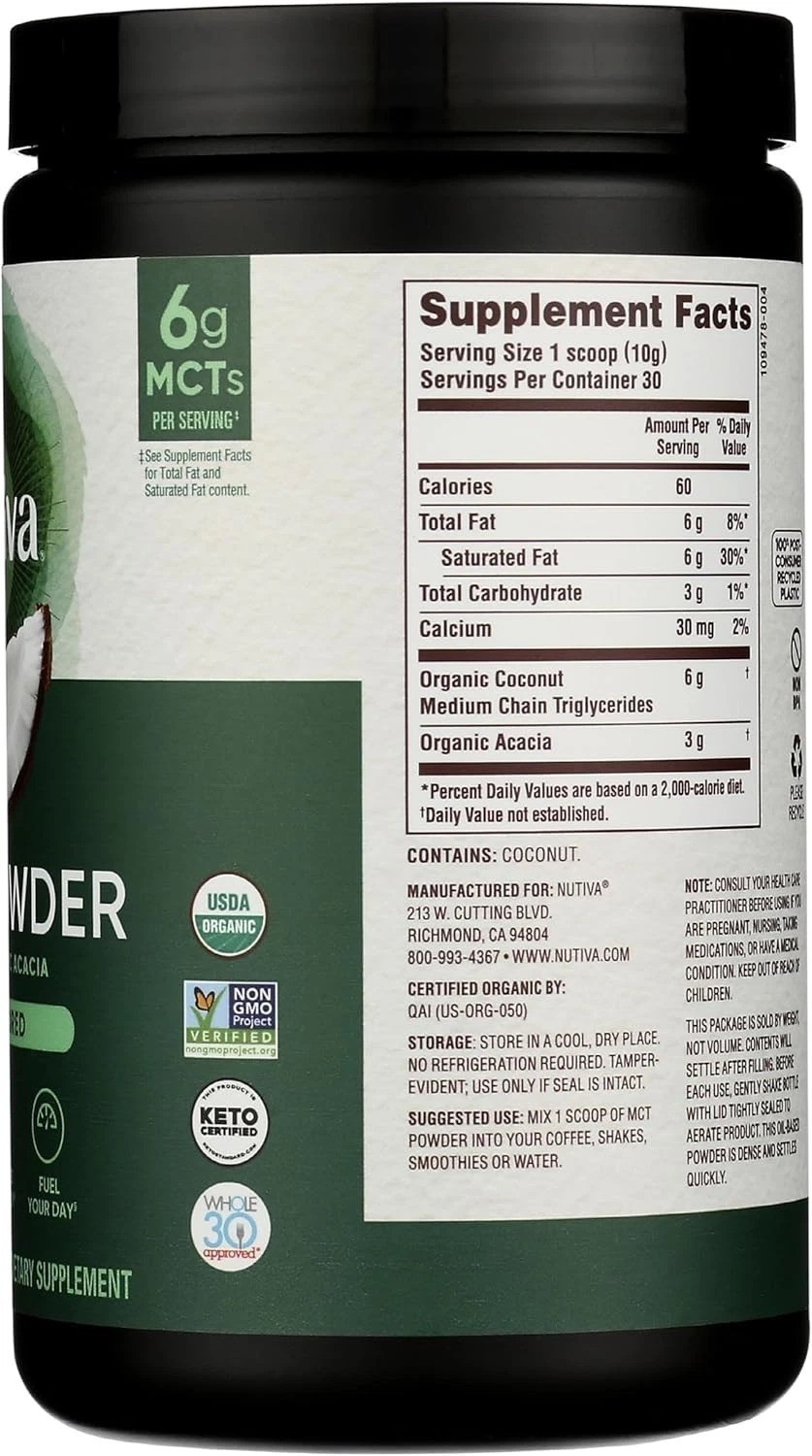 Ketogenic Organic MCT Powder with Prebiotic Fiber – 10.6 Ounce of Pure Energy