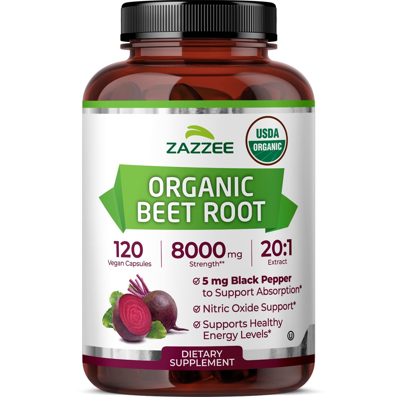 USDA Organic Beet Root 20:1 Extract, 120 Vegan Quick Release Capsules, 4 Mont…