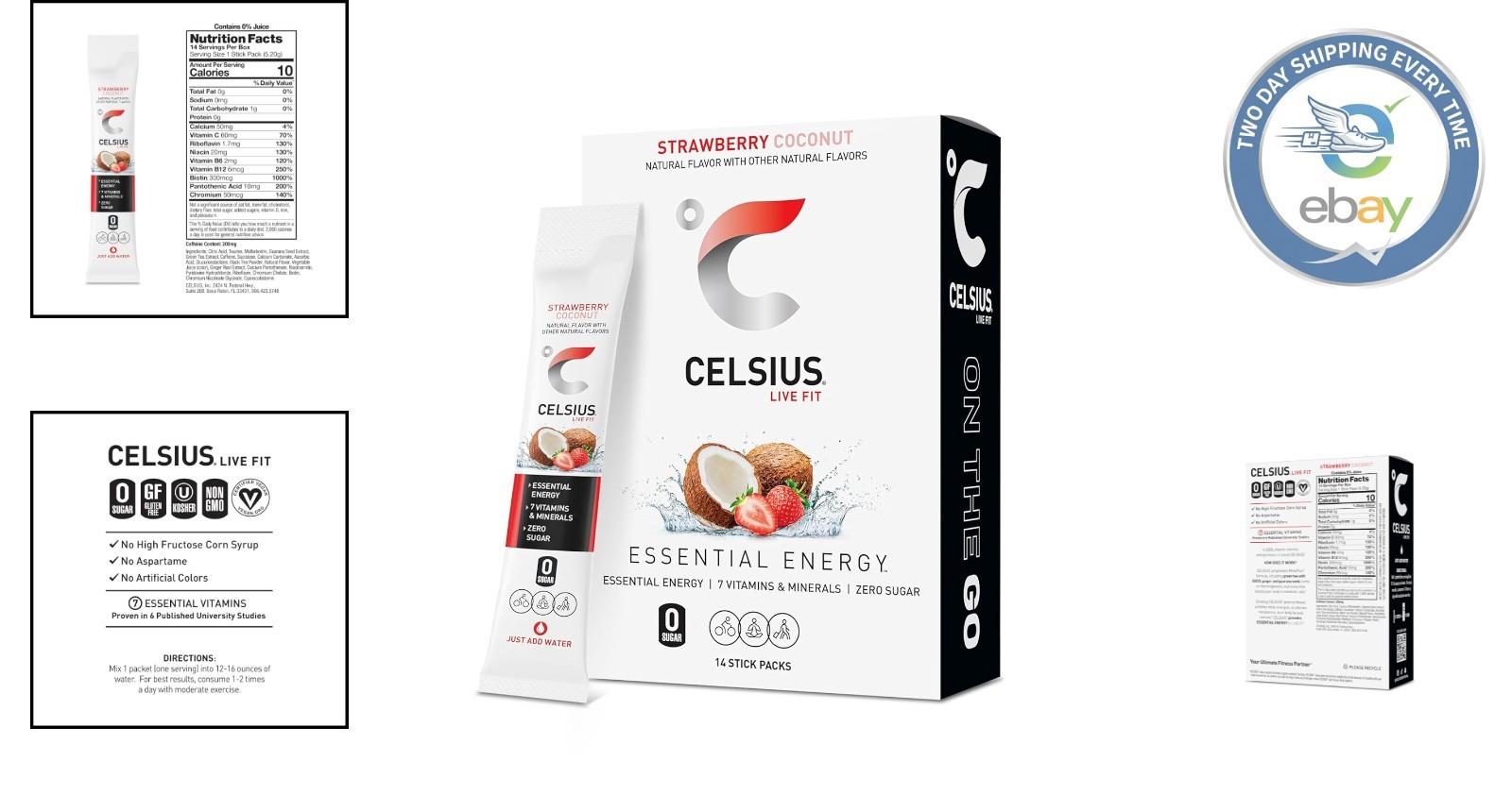 Sugar-Free Celsius Strawberry Coconut Energy Drink Pack – 14 On-the-Go Sticks