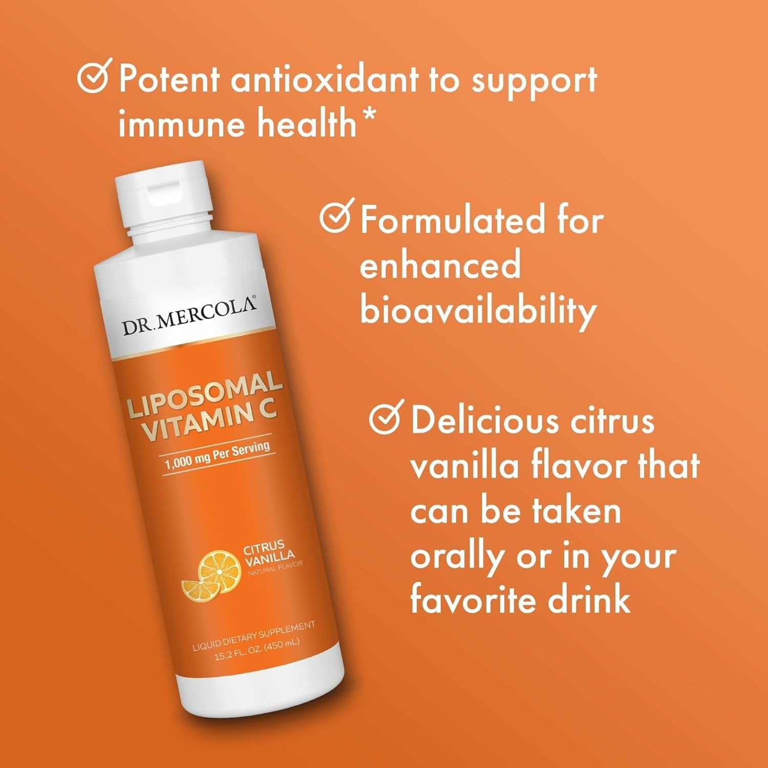 Dr. Mercola Liquid Liposomal Vitamin C, Citrus Vanilla 15.2 fl oz