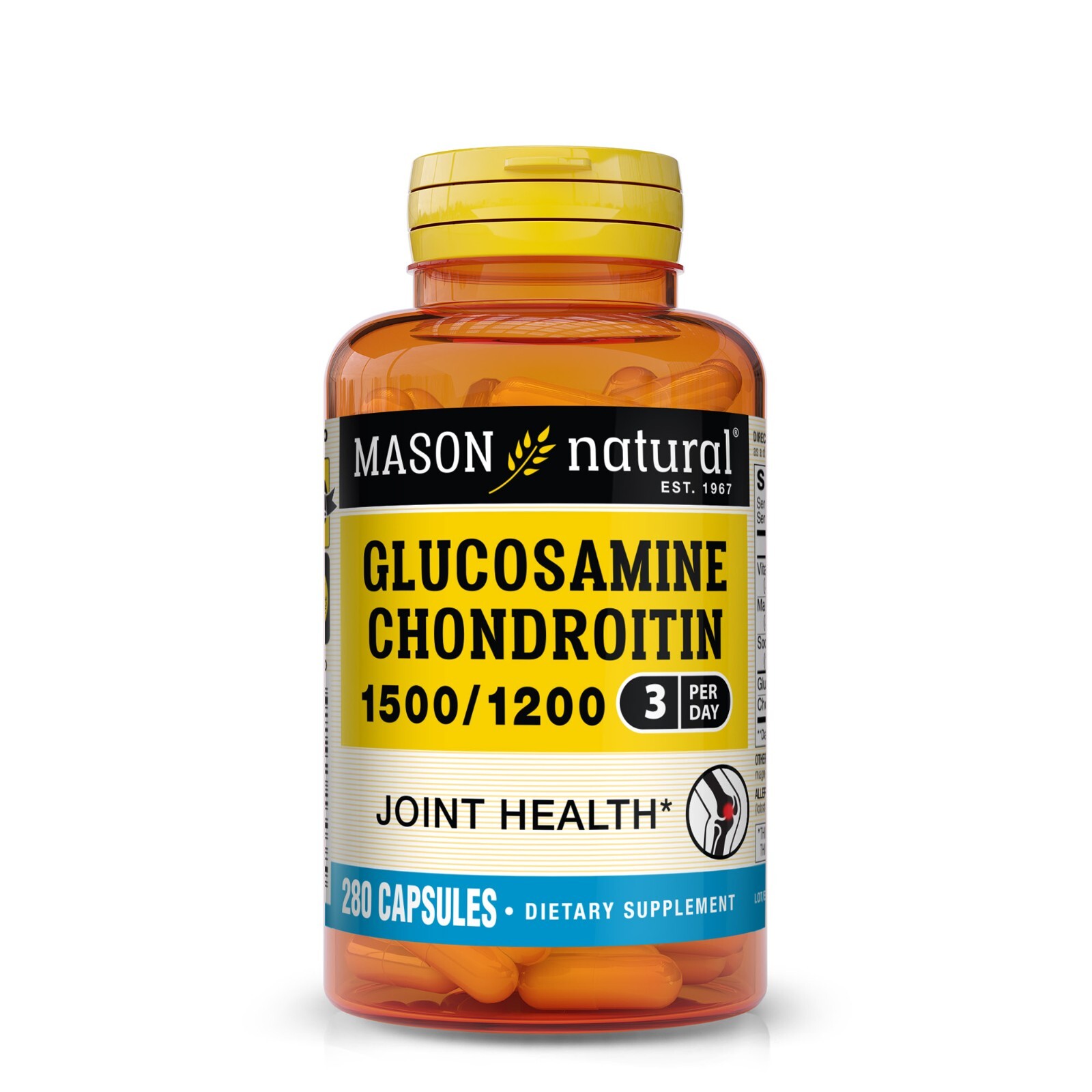 Mason Natural Glucosamine Chondroitin 1500/1200 3 x Day. Joint Health, 280 Caps
