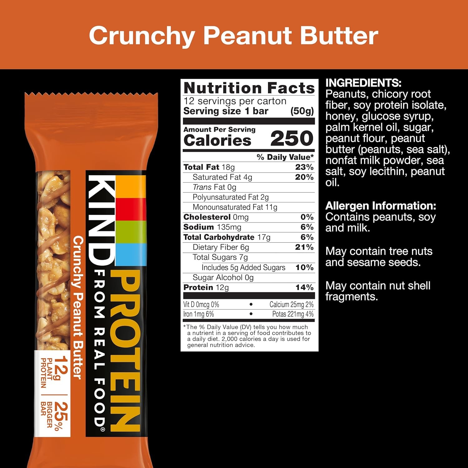 KIND Protein Snack Bar, Crunchy Peanut Butter, Healthy Snacks, Gluten Free, 12g