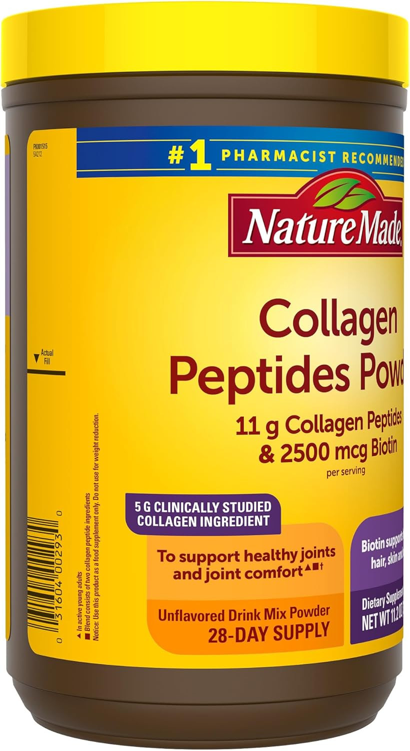 Nature Made Collagen Peptides Powder, Unflavored, Sugar Free with Biotin 11.2 Oz