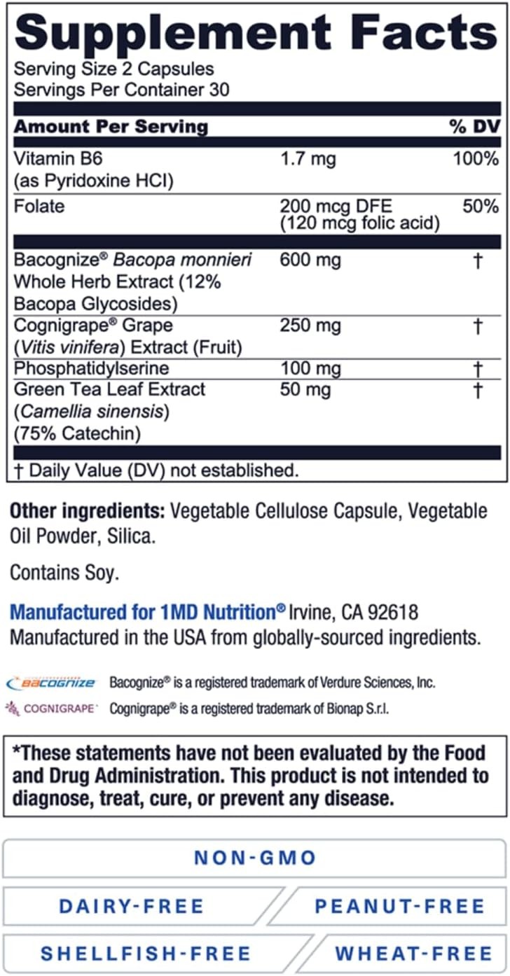1MD Nutrition MindMD – Brain Supplement for Memory and Focus 60 Caps Pack of 2