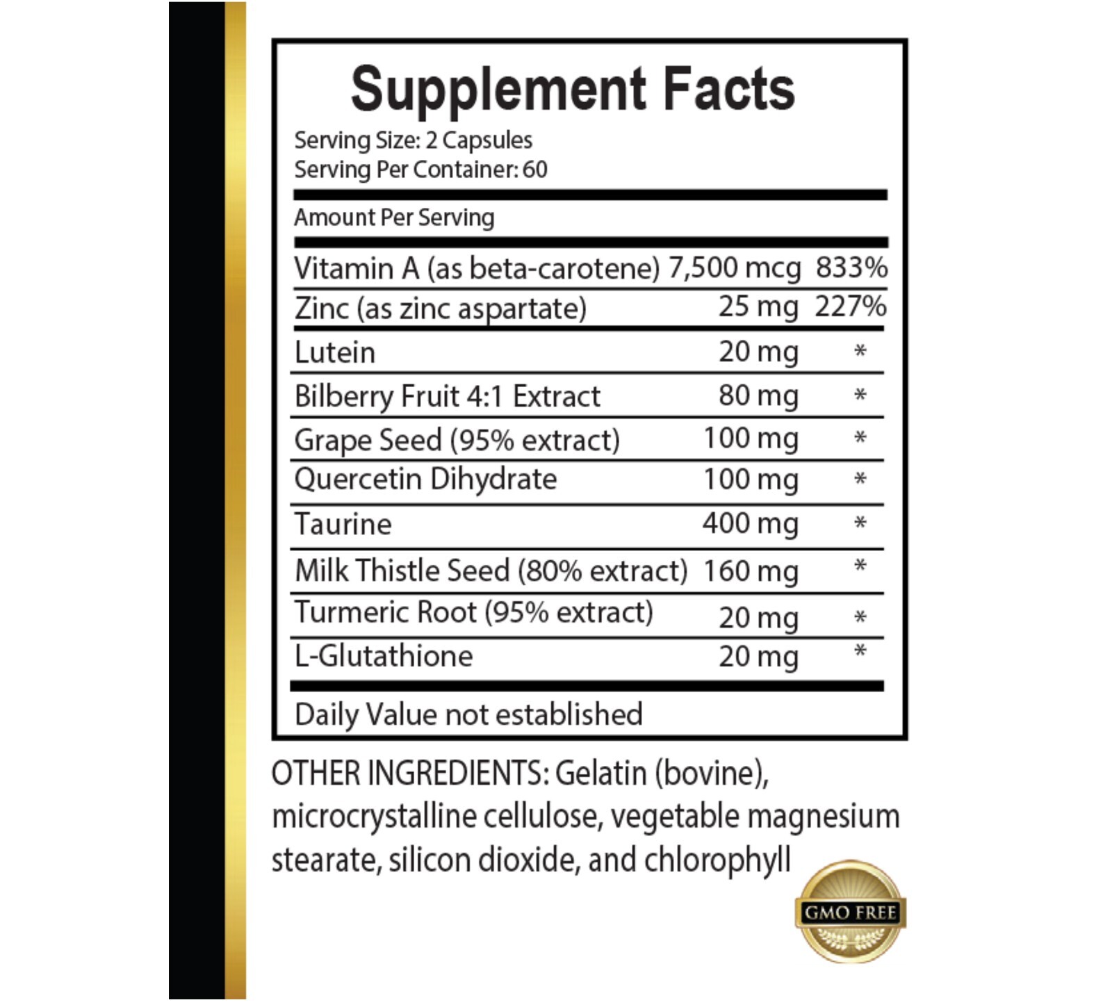 Premium Eye Formula with Lutein Zeaxanthin Beta Carotene & Bilberry – 1 Bottle