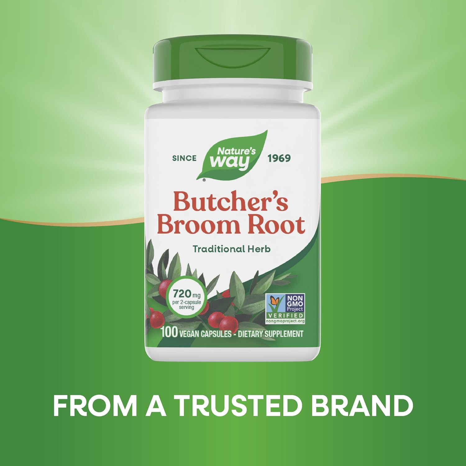 Butcher’S Broom, Traditional Herb, 720 Mg per 2-Capsule Serving, Non-Gmo Proj…