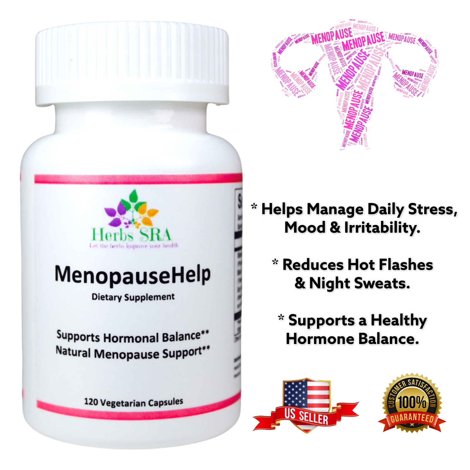 MENOPAUSE RELIEF, Promote Hormonal Balance, 120 Capsules, Hot Flashes Relief.