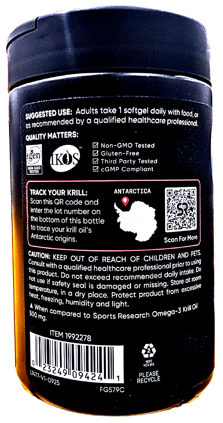 Sports Research Omega-3 Krill Oil 1000mg 90 Count Softgels ED 09/2028