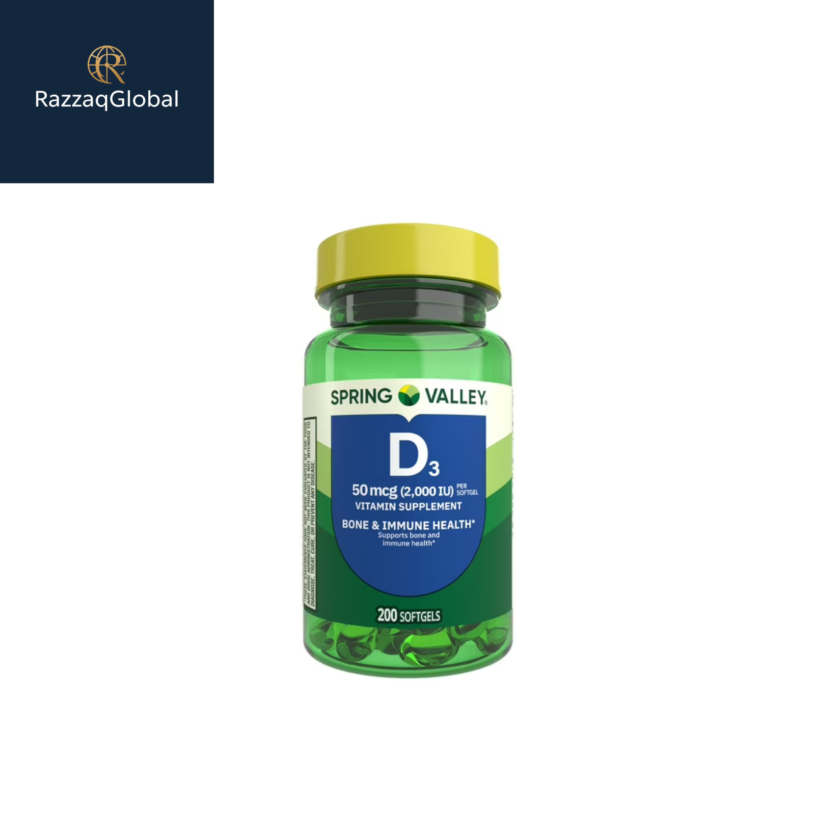 Spring Valley Vitamin D3 2000 IU Softgels, 200 Count