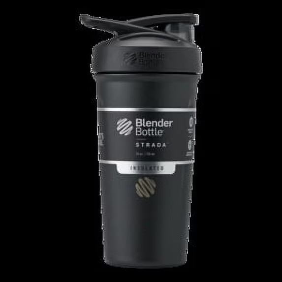 BlenderBottle Strada Stainless Steel Shaker Bottle 24 oz Black Leakproof