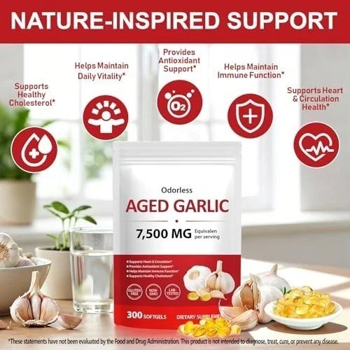Odorless Aged Garlic Extract 7500mg 300 Softgels – Heart Immune Support