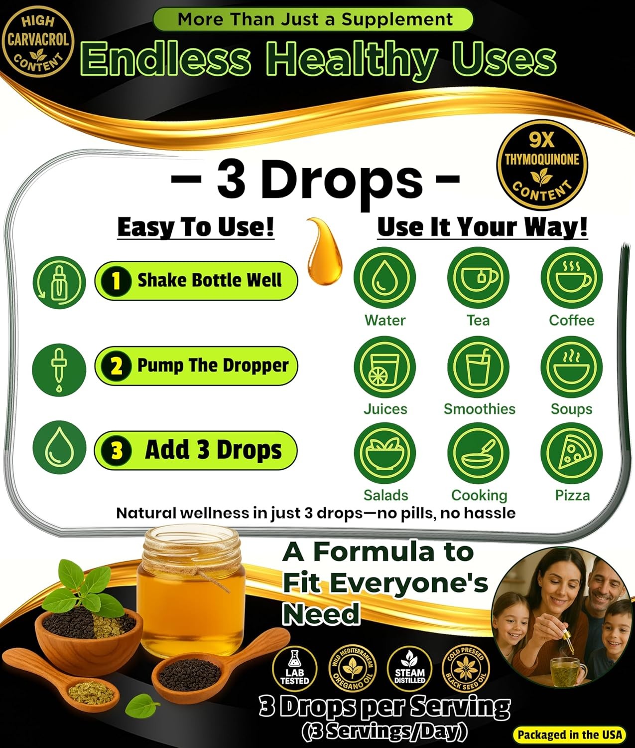 Organic Oregano Oil with Black Seed Oil Liquid Drops