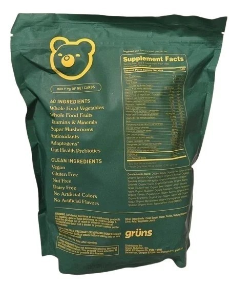 Gruns Adults Super Greens Gummies, Superfood Gummy 224-8 ct Exp 10/2026