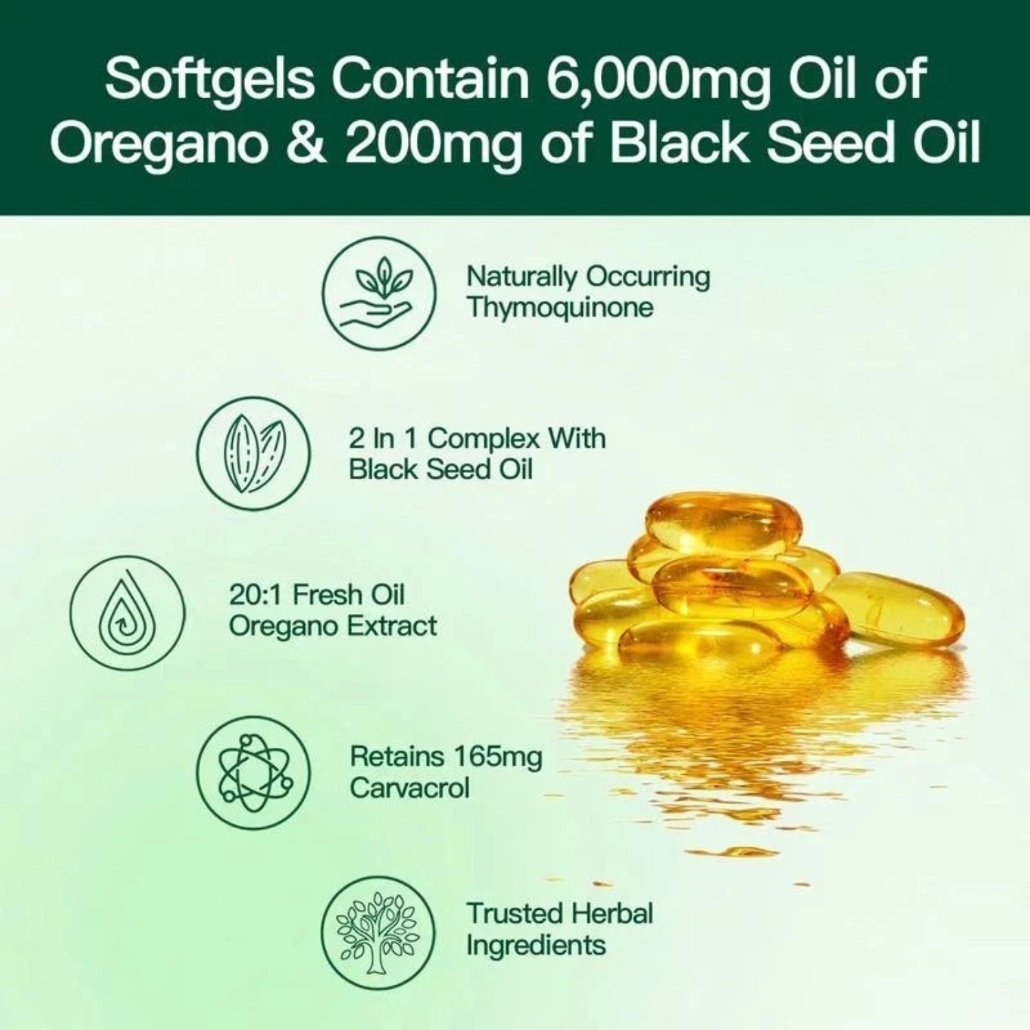 NEW 2PCS Oregano Oil 6200mg with Black Seed Oil.Immune Boosting Capsules