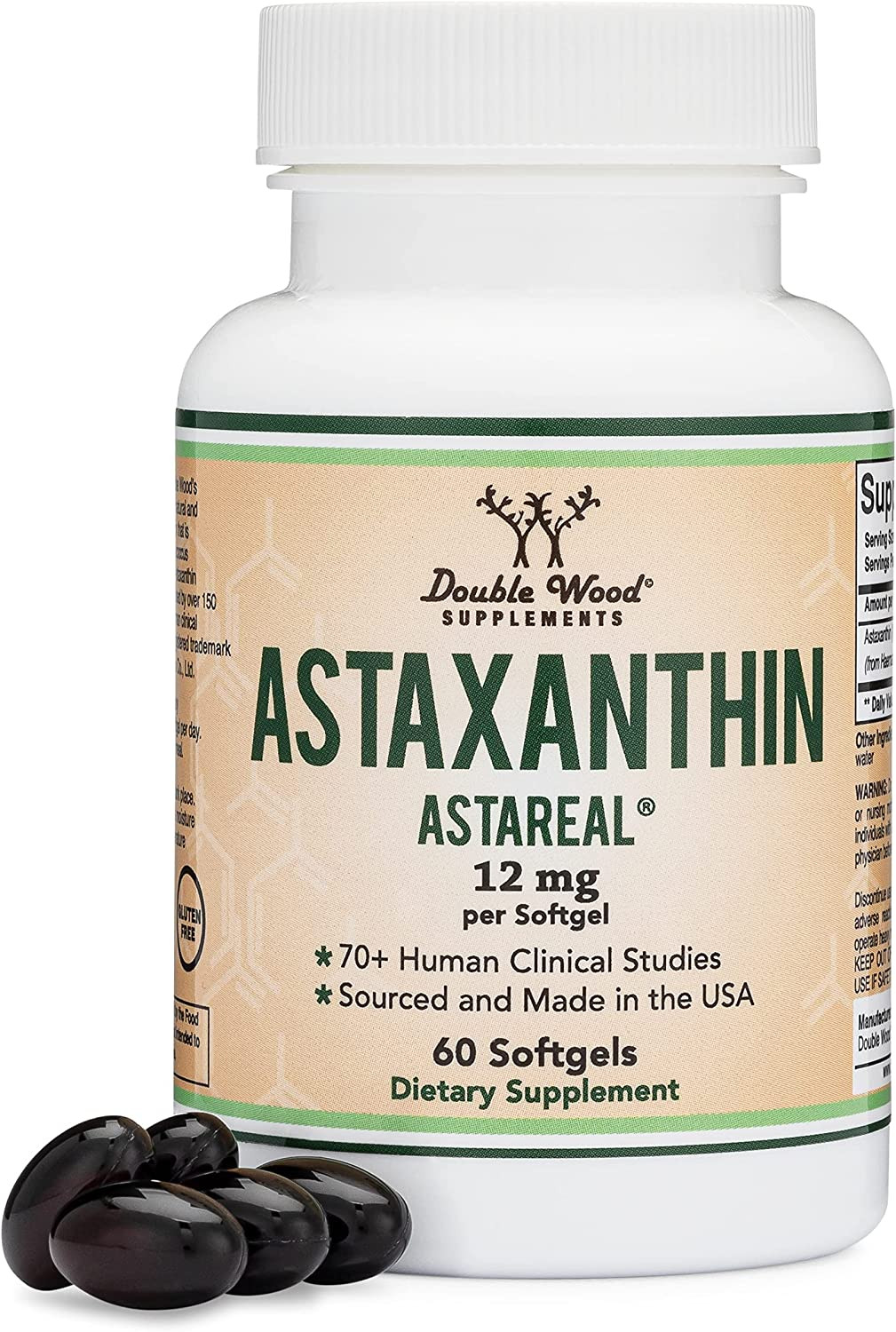 Astaxanthin Astareal 12Mg Max Strength, Natural, Made in the USA by Double Wood