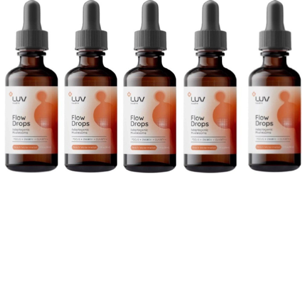 1-5x LUV Health Flow Drops Adaptogen Mushroom Blend Peach Watermelon 1oz-
