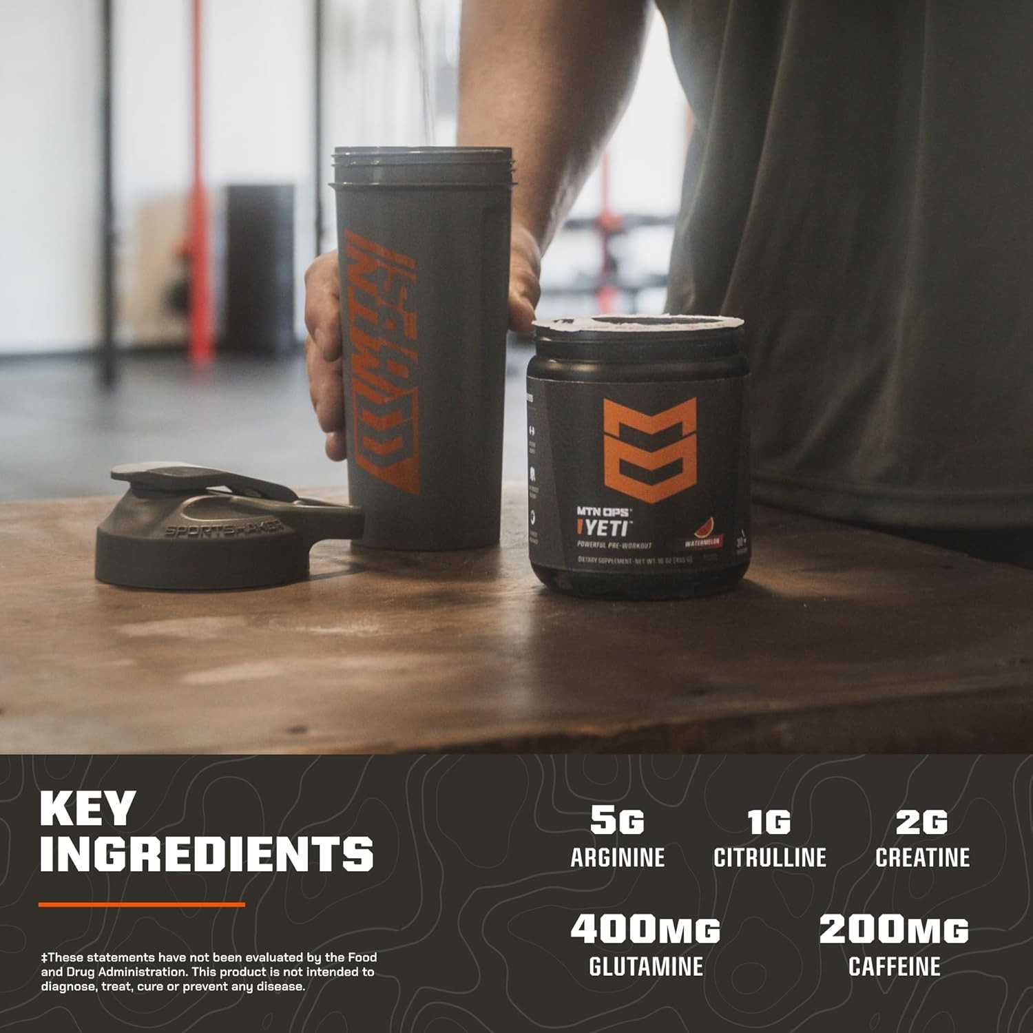 MTN OPS – Yeti Pre Workout Blue Raspberry 10.9oz (Unopened, Label is Stained)