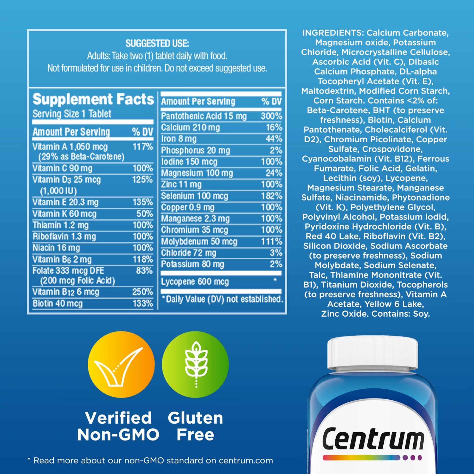 Centrum Men Multivitamin with Vitamins B, C, D3 & E, 100 Count