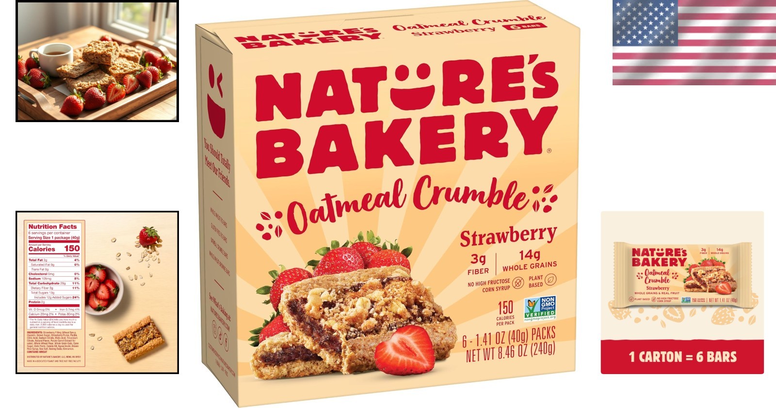 Nature’s Bakery Strawberry Oatmeal Crumble Bars – Plant-Based Snack, 6 Count Box