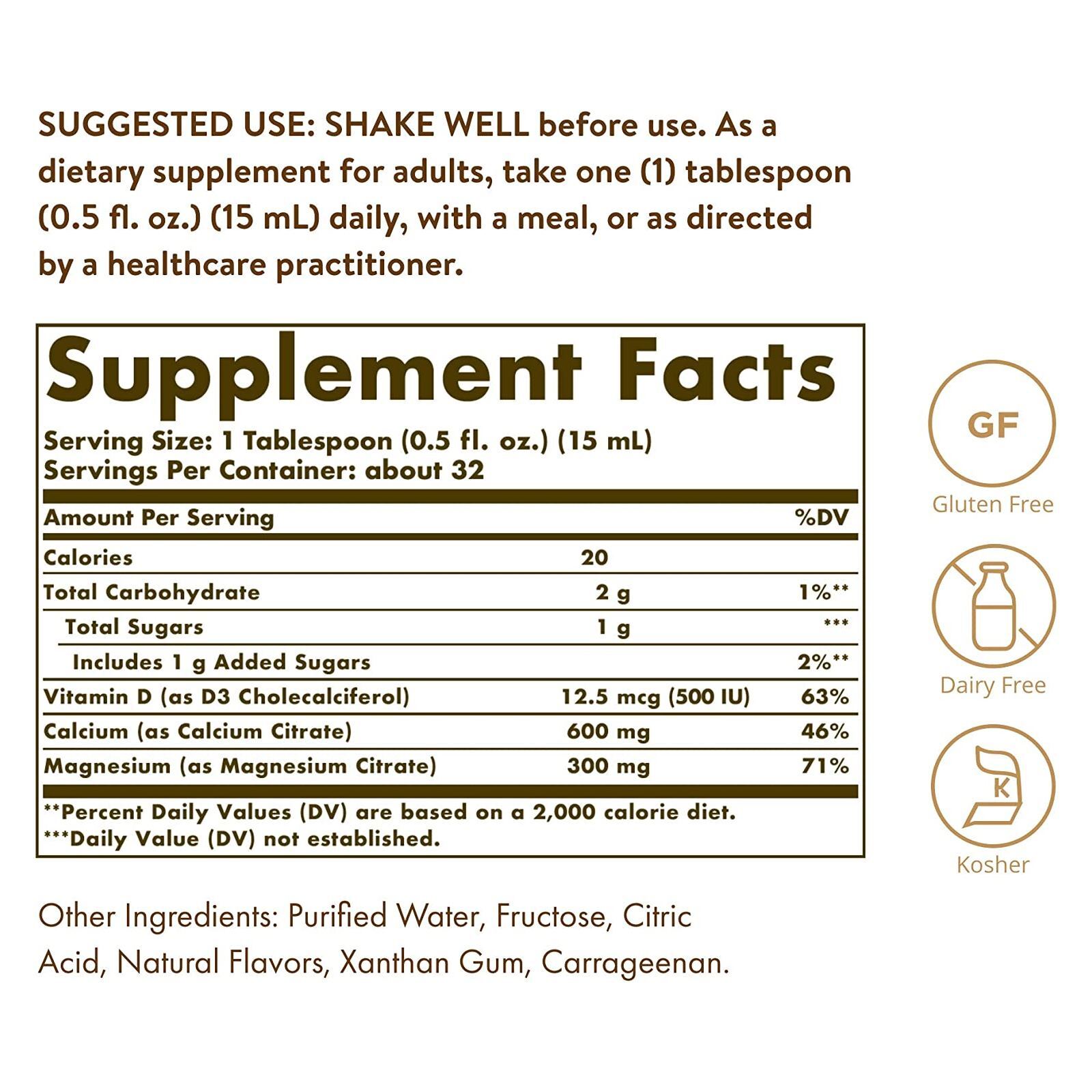 Solgar Calcium Magnesium Citrate with Vitamin D3 Orange-Vanilla 16 oz