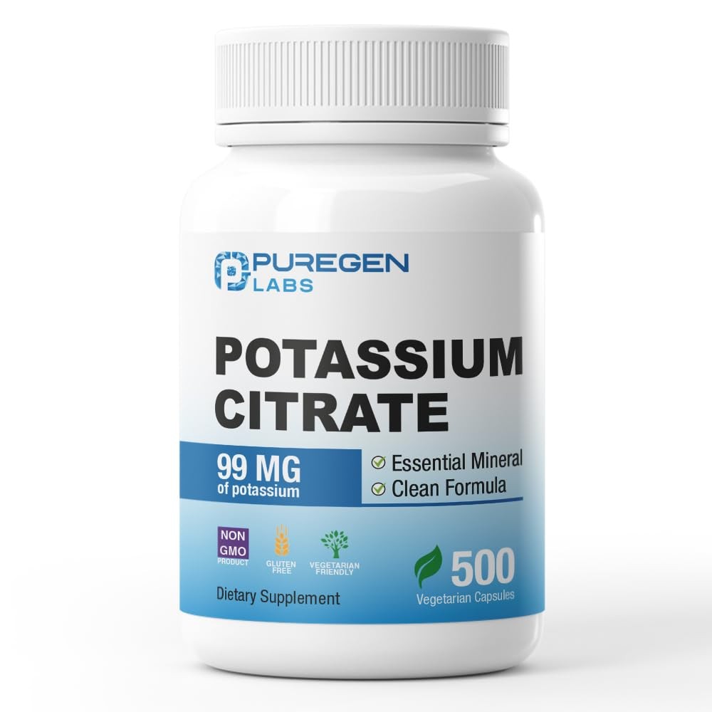 Puregen Labs Potassium Citrate 99 mg of Elemental 500 Count (Pack 1)