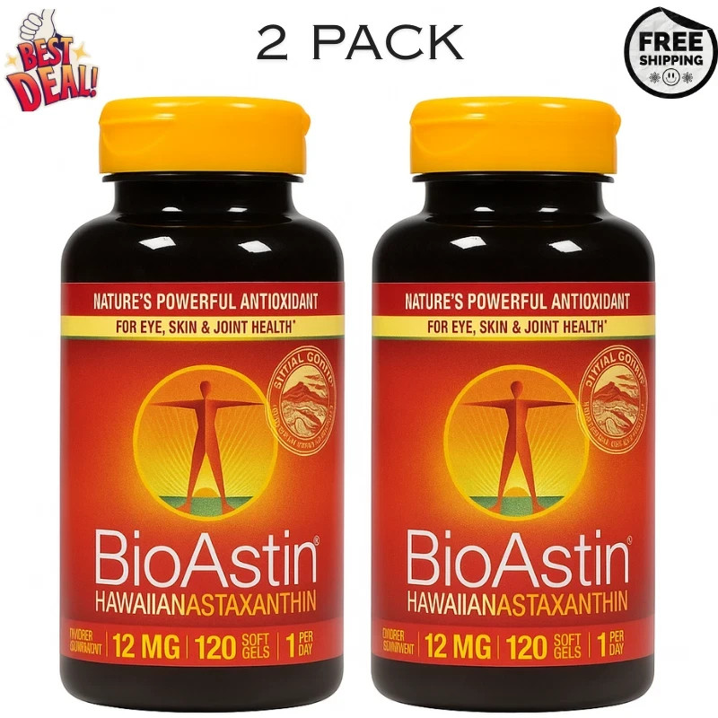 BioAstin Hawaiian Astaxanthin 12 mg Supplement 120 Soft Gels – 10/2027- 2 pack