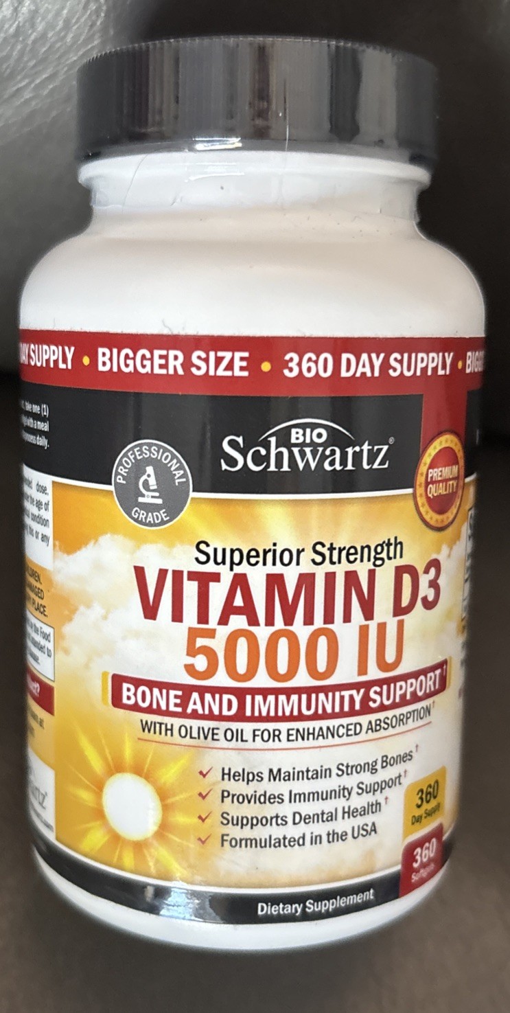 BioSchwartz Vitamin D3 5000 IU (125 Mcg) Immune Support 360 Softgels Exp 11/2027