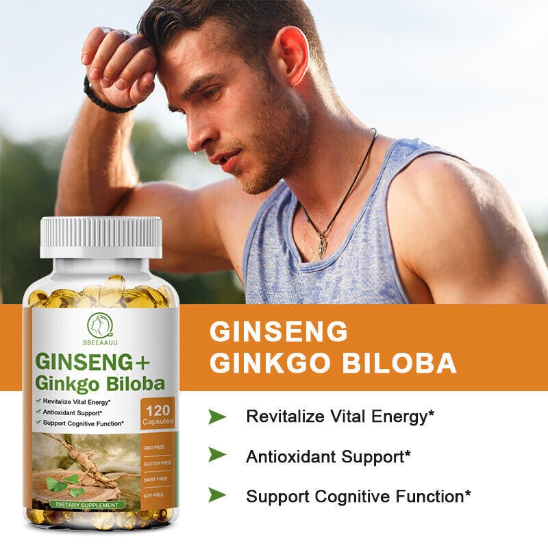 Ginkgo Biloba Panax Ginseng Memory Focus Brain Health 120Caps Cognitive Support