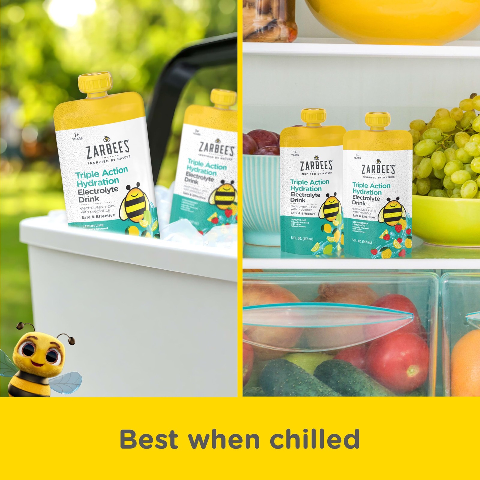 Zarbees Triple Action Hydration Electrolyte Drink for Kids, Low Sugar with Prebi