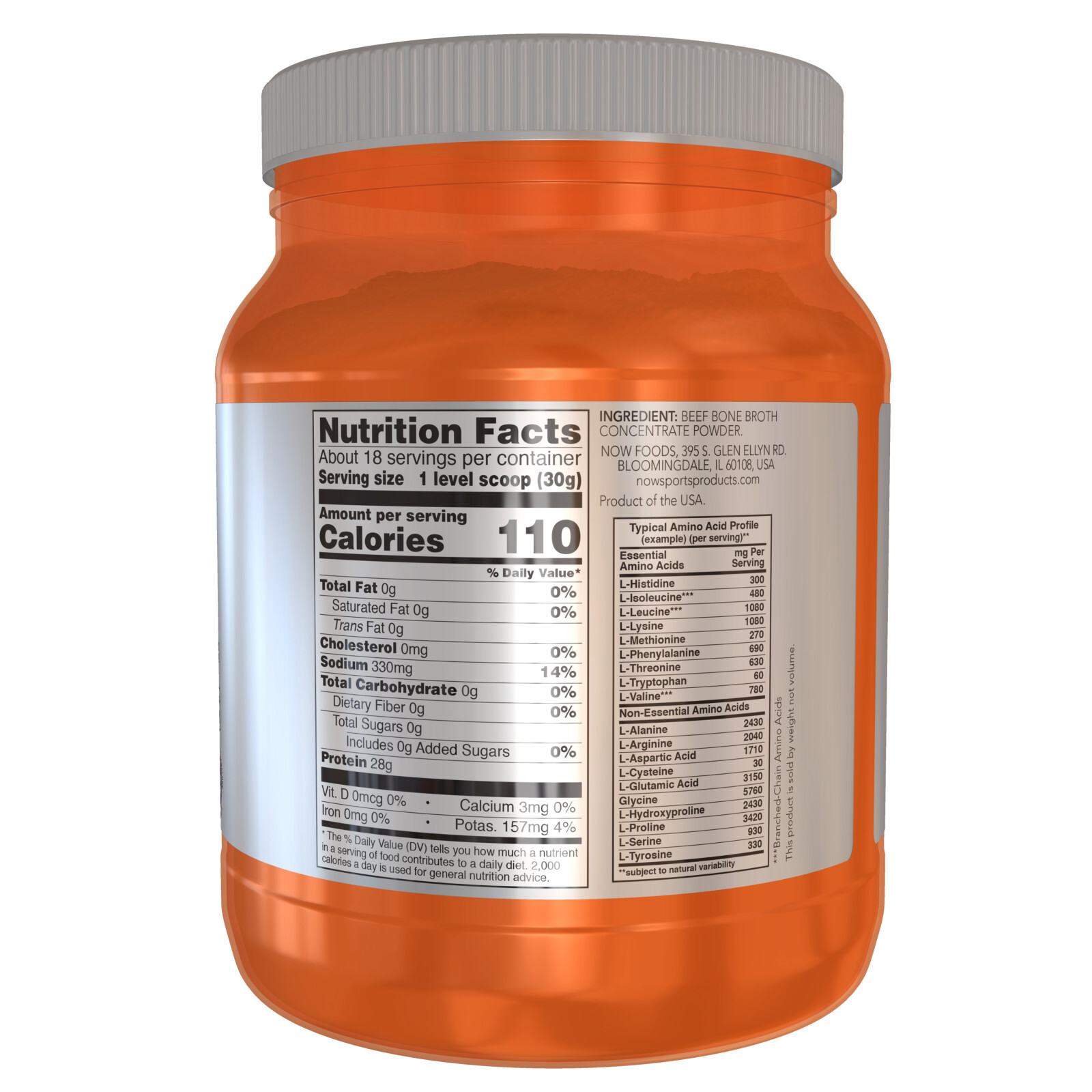 NOW FOODS Bone Broth, Beef Powder – 1.2 Lbs.