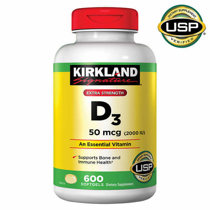 Kirkland Signature VITAMIN D3 Extra Strength 2000IU 50mcg 600 Softgels FREESHIP