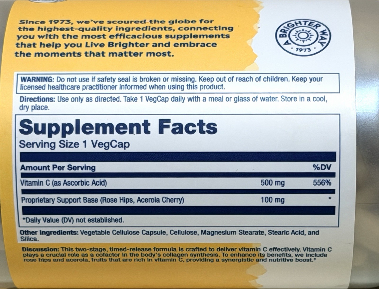 Solaray Vitamin C With Rose Hips & Acerola 500 mg Timed Release 250 Capsules